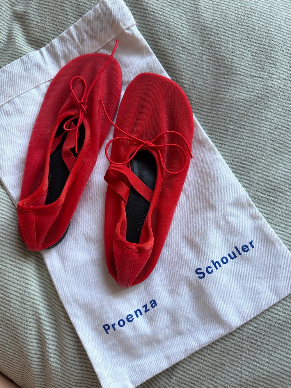 Proenza Schouler red mesh bow mary janes sz 38.5